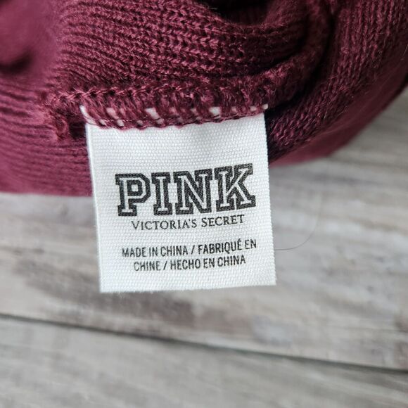 Victorias Secret PINK Maroon Knit Beanie Pom Pom Hat Cap - Picture 4 of 7
